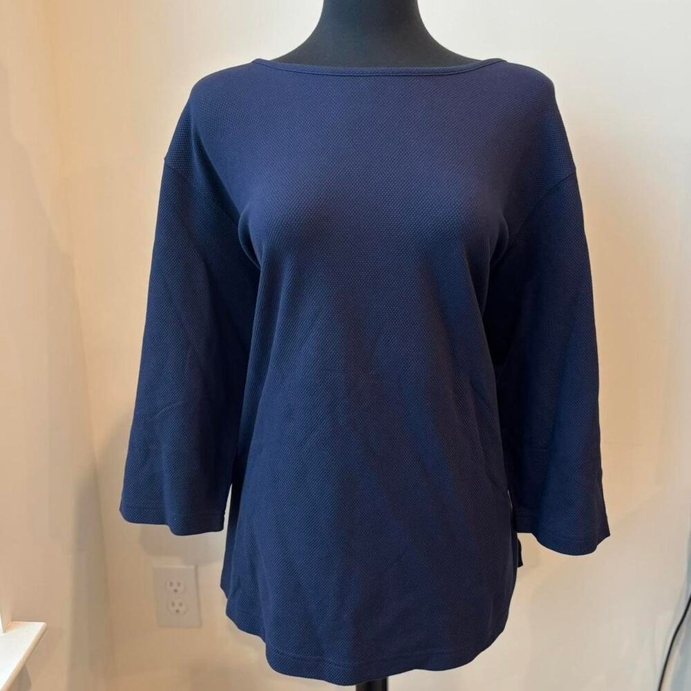 Denim and Co. Navy Blue 3/4 Sleeve Cotton Blouse Top Sz 2X NWT